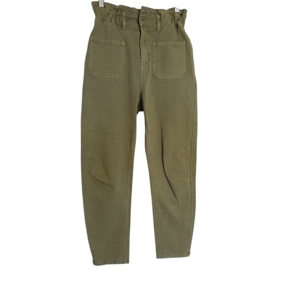 Böhme Paperbag High Rise Relaxed Crop Denim Pants Olive Women’s Small NWT - Picture 2 of 5